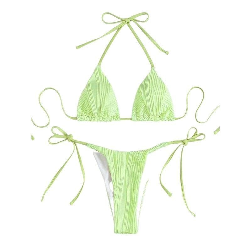 Textured Self-Tie Padded Bikini Swimwear - Y2K Aesthetic, Cute & Comfy Summer Style