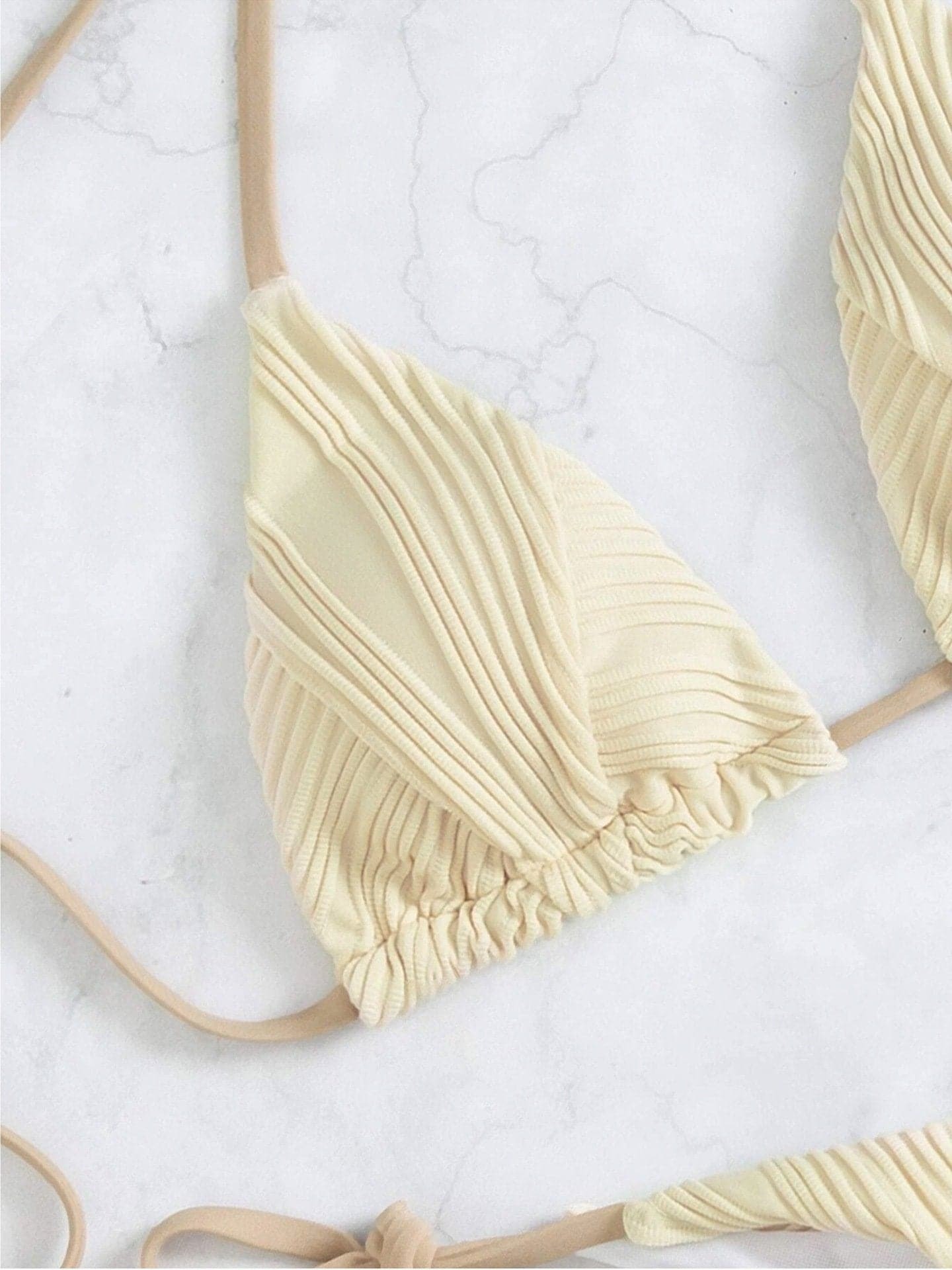 Textured Self-Tie Padded Bikini Swimwear - Y2K Aesthetic, Cute & Comfy Summer Style