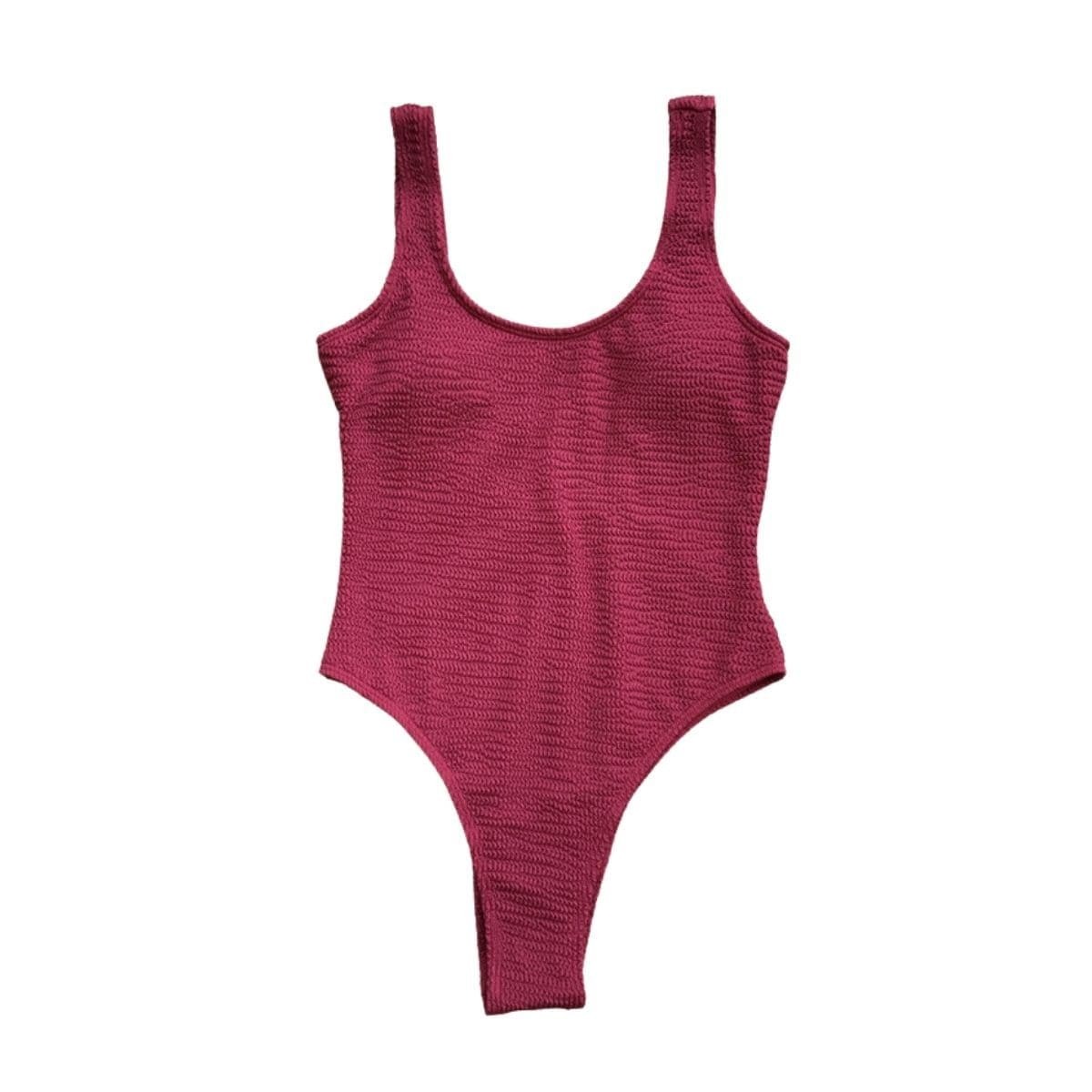 Textured Sleeveless U-Neck Solid One-Piece Swimsuit - Y2K Aesthetic & Coquette Style