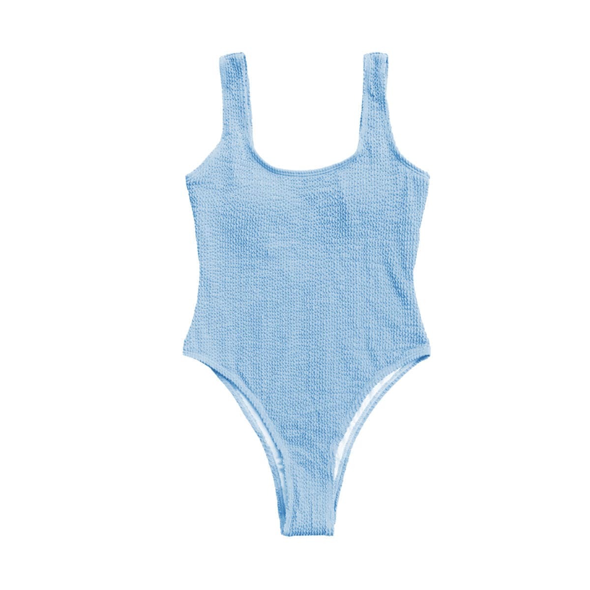 Textured Sleeveless U-Neck Solid One-Piece Swimsuit - Y2K Aesthetic & Coquette Style