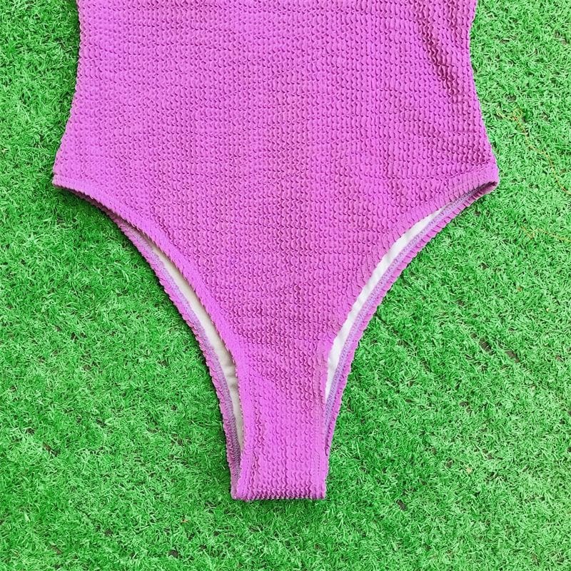 Textured Sleeveless U-Neck Solid One-Piece Swimsuit - Y2K Aesthetic & Coquette Style