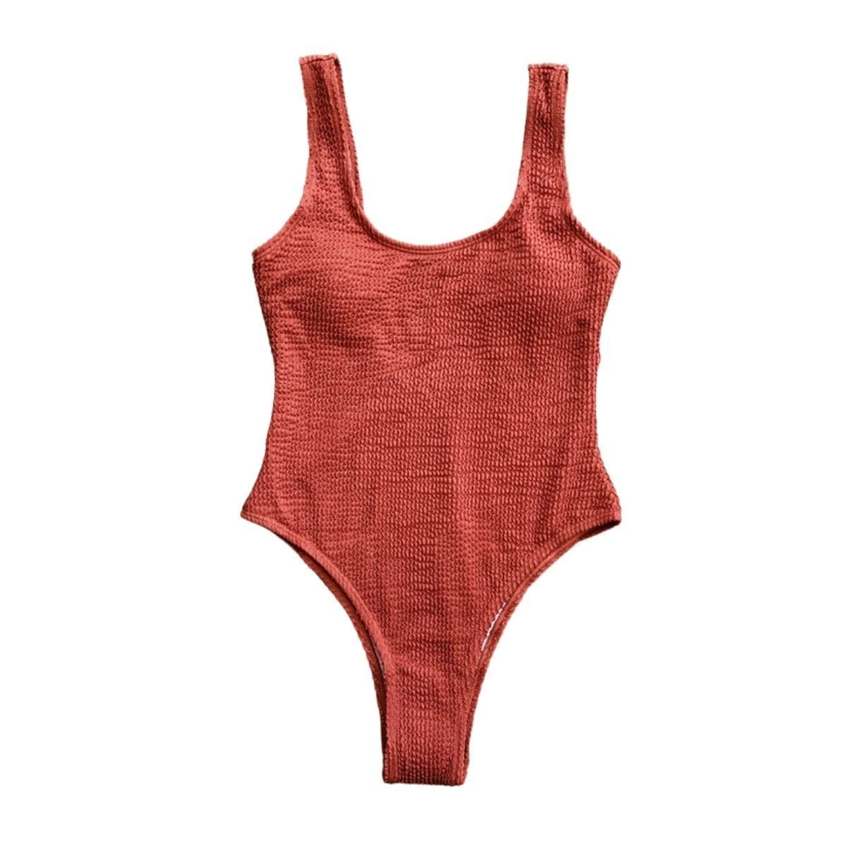 Textured Sleeveless U-Neck Solid One-Piece Swimsuit - Y2K Aesthetic & Coquette Style