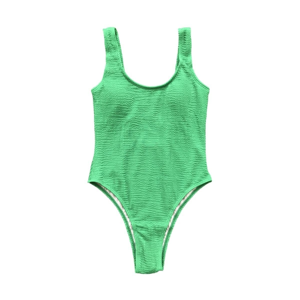 Textured Sleeveless U-Neck Solid One-Piece Swimsuit - Y2K Aesthetic & Coquette Style
