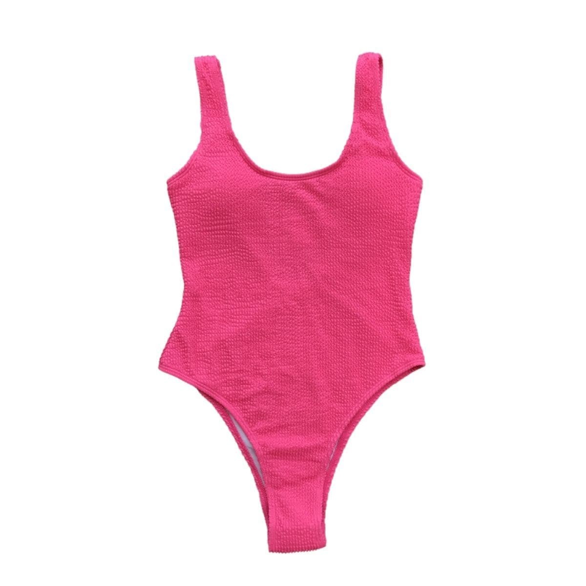 Textured Sleeveless U-Neck Solid One-Piece Swimsuit - Y2K Aesthetic & Coquette Style
