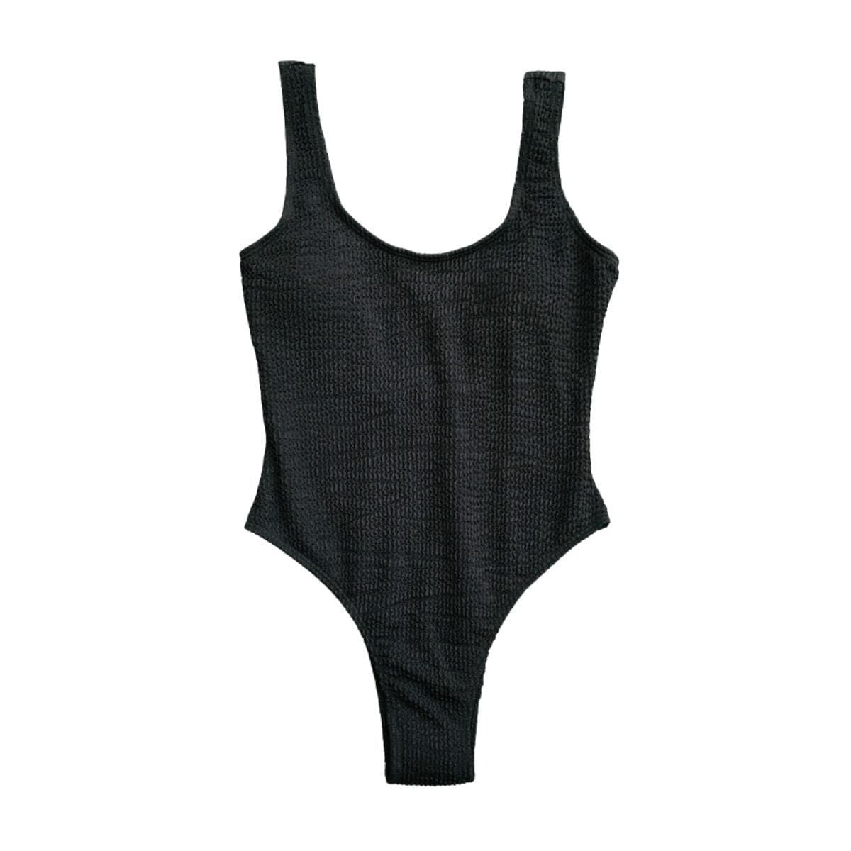 Textured Sleeveless U-Neck Solid One-Piece Swimsuit - Y2K Aesthetic & Coquette Style