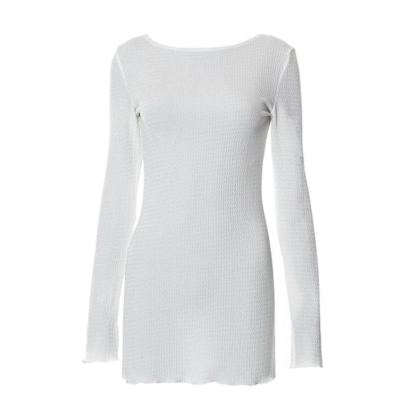 Textured Solid Backless Long Sleeve Ruffle Mini Dress - Y2K Coquette Aesthetic Fashion