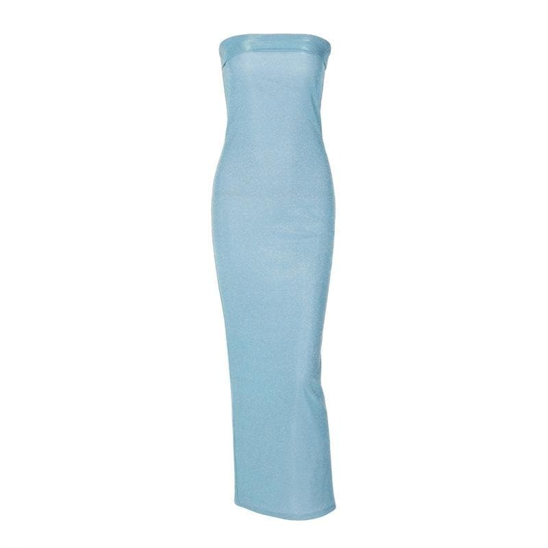 Textured Solid Backless Sleeveless Tube Maxi Dress - Y2K Aesthetic & Coquette Style