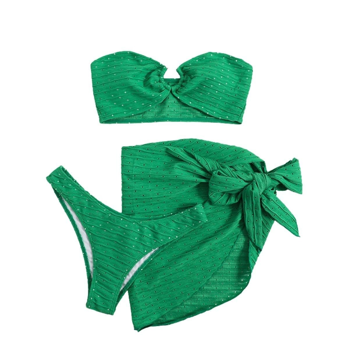 Textured Solid Backless Tube 3-Piece Swimwear - Y2K Aesthetic, Cute & Comfy Summer Style