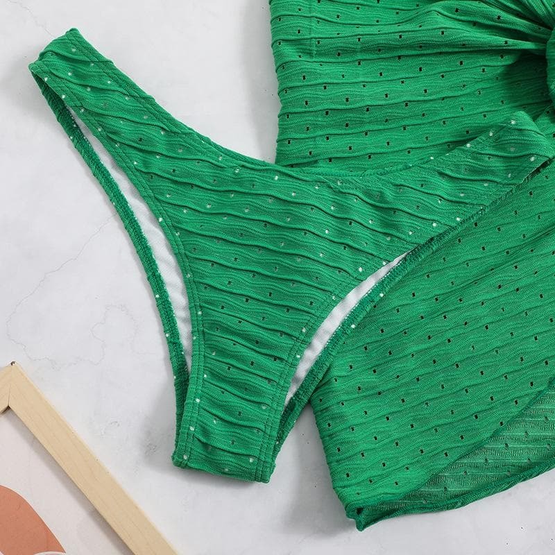 Textured Solid Backless Tube 3-Piece Swimwear - Y2K Aesthetic, Cute & Comfy Summer Style