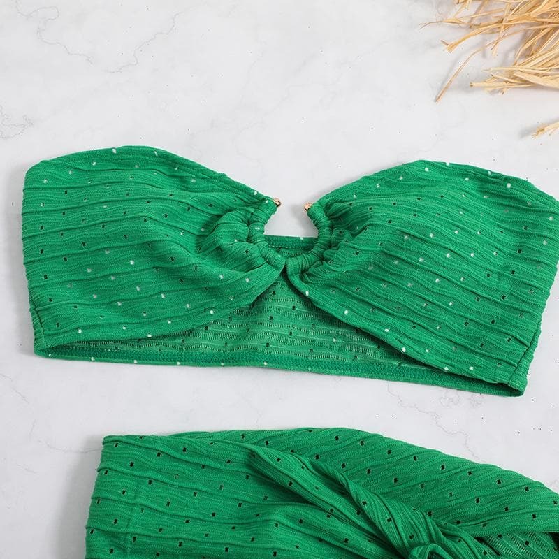 Textured Solid Backless Tube 3-Piece Swimwear - Y2K Aesthetic, Cute & Comfy Summer Style