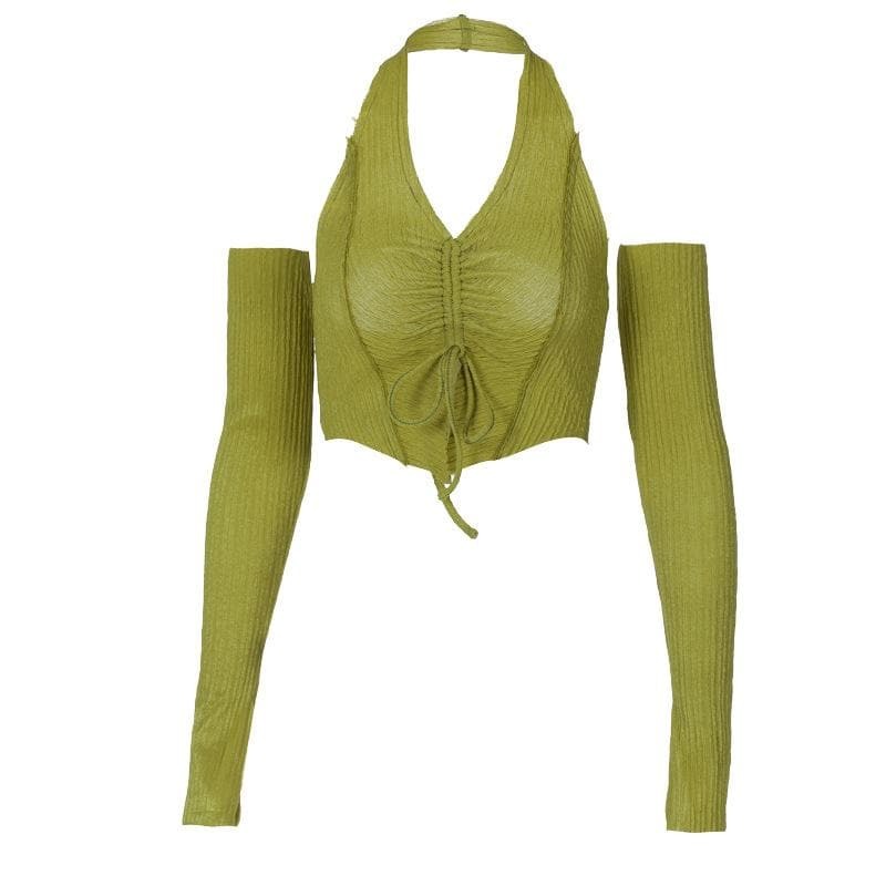 Textured Solid Halter Backless Crop Top - Y2K Fashion, Coquette Aesthetic, Cute Tops