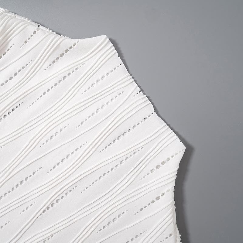 Textured Solid Hollow Out High Neck Short Sleeve Y2K Aesthetic Pant Set for Trendy Looks