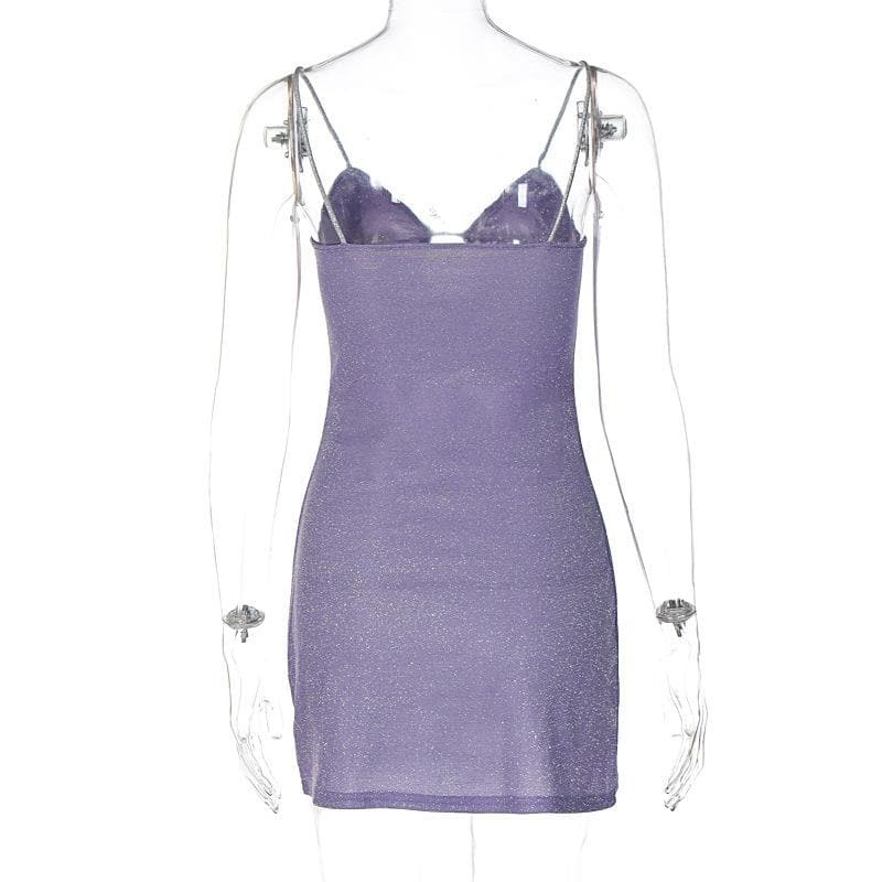 Textured Solid Hollow Out V-Neck Backless Mini Dress - Y2K Aesthetic Cut-Out Style