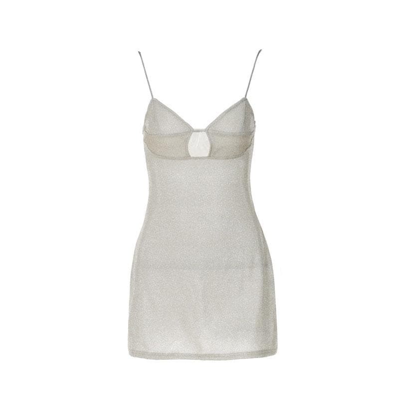Textured Solid Hollow Out V-Neck Backless Mini Dress - Y2K Aesthetic Cut-Out Style