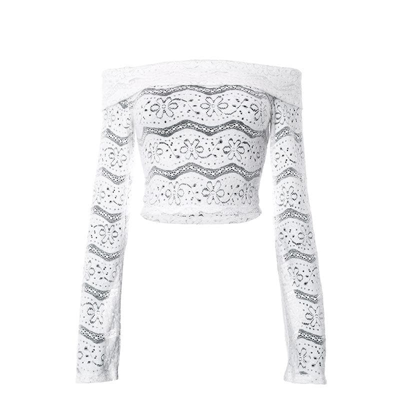 Textured Solid Long Sleeve Off-Shoulder Backless Crop Top - Y2K Grunge & Coquette Aesthetic