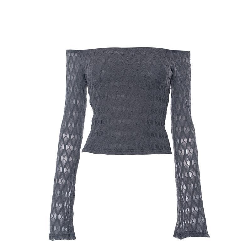 Textured Solid Off-Shoulder Long Sleeve Top - Y2K Aesthetic Cute Crop for Coquette Style