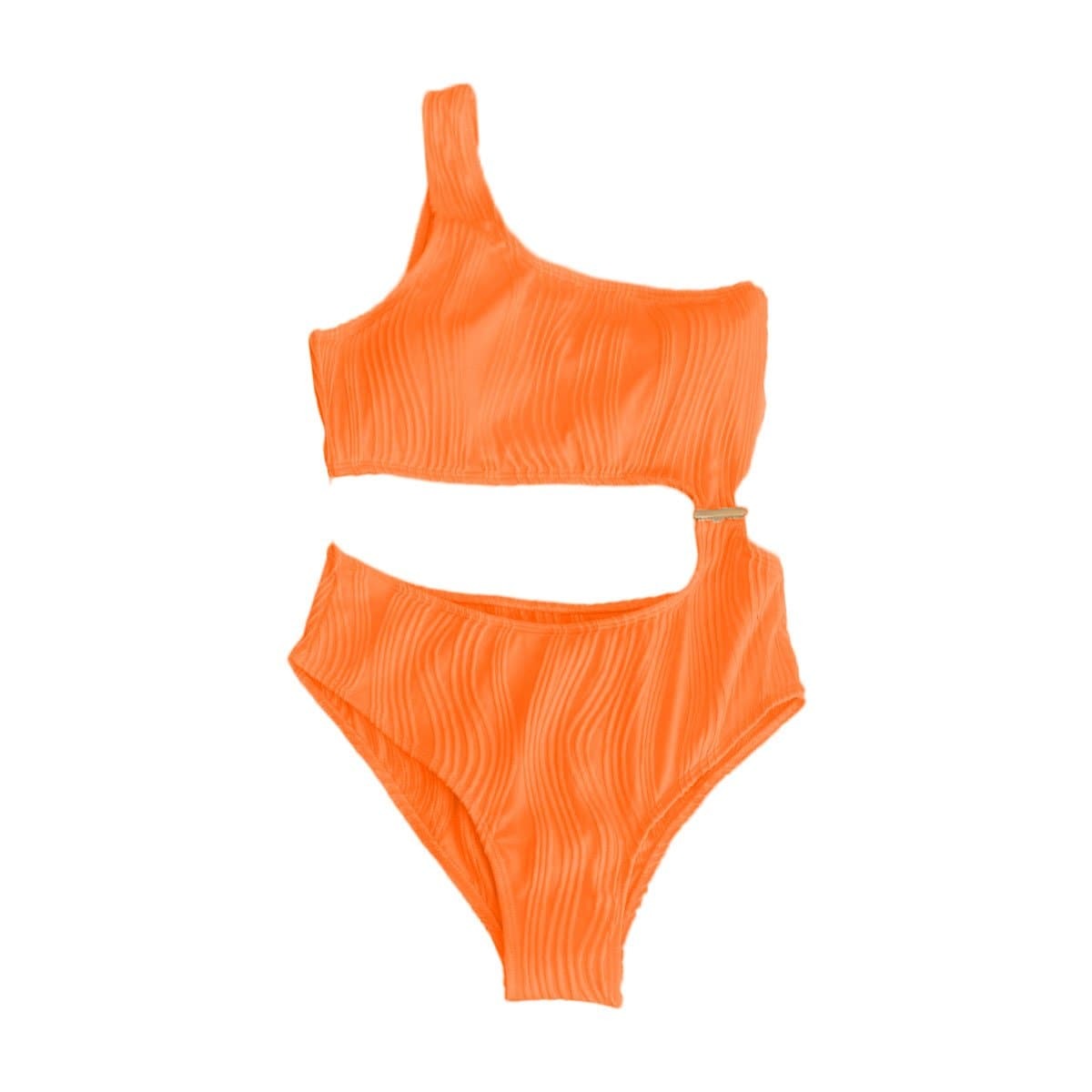 Textured Solid One Shoulder Button Hollow Out Y2K Swimwear - Cute Coquette Aesthetic