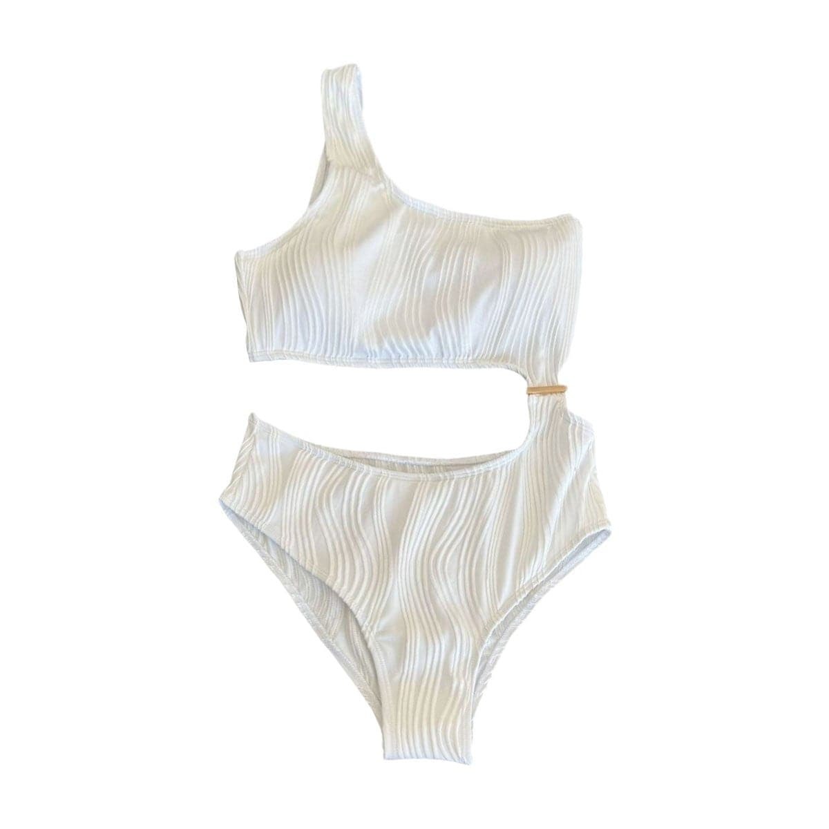 Textured Solid One Shoulder Button Hollow Out Y2K Swimwear - Cute Coquette Aesthetic