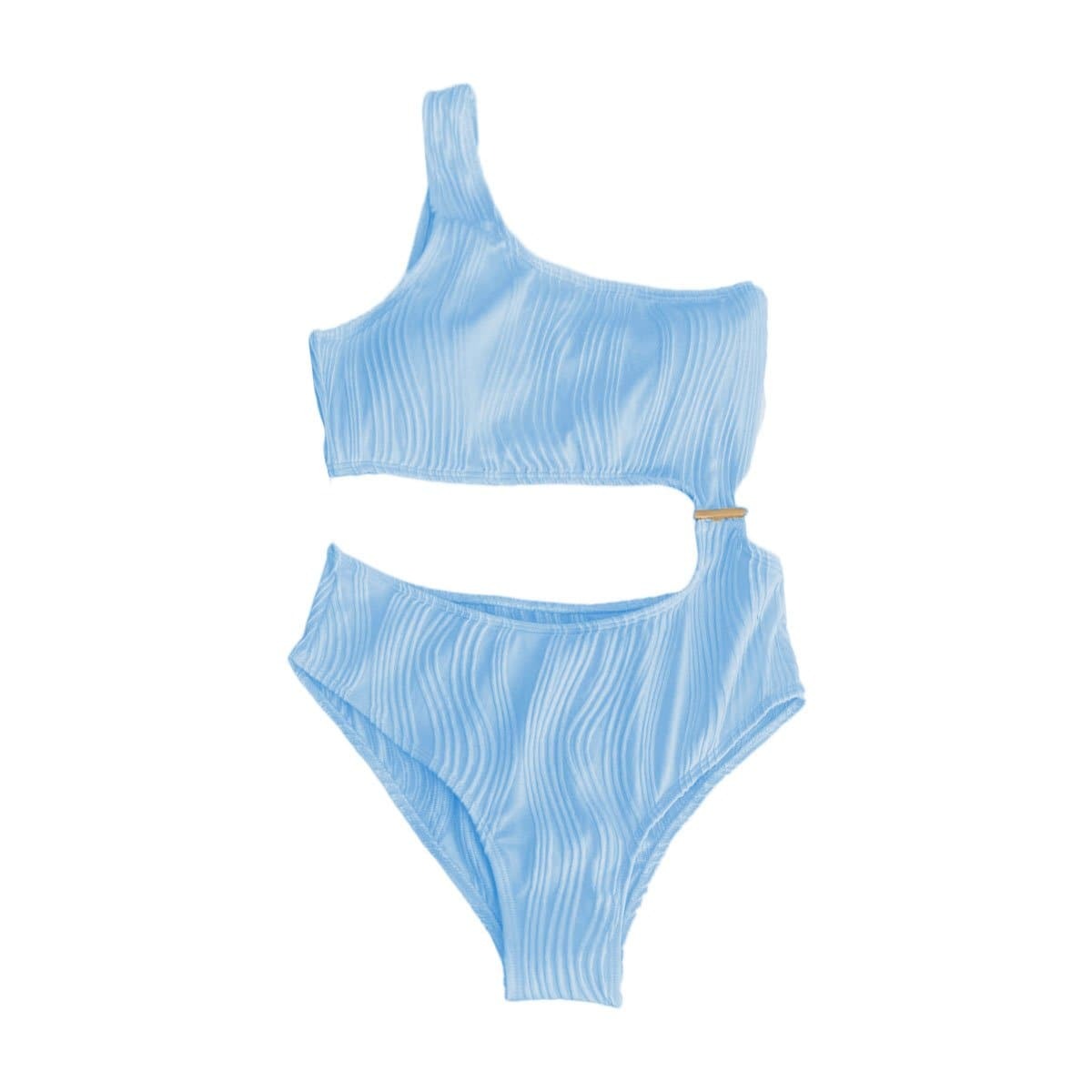 Textured Solid One Shoulder Button Hollow Out Y2K Swimwear - Cute Coquette Aesthetic