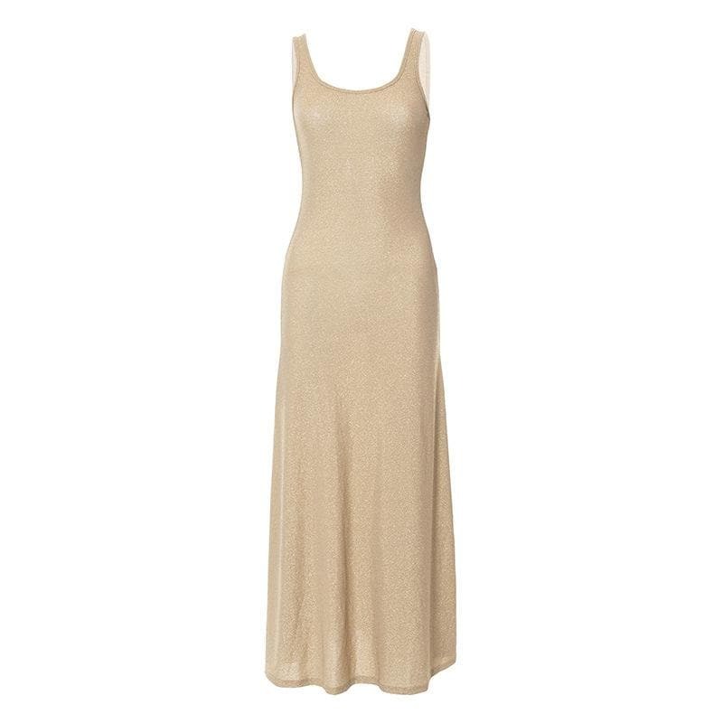 Textured Solid Sleeveless Ruffle U-Neck Maxi Dress - Y2K Aesthetic & Coquette Style