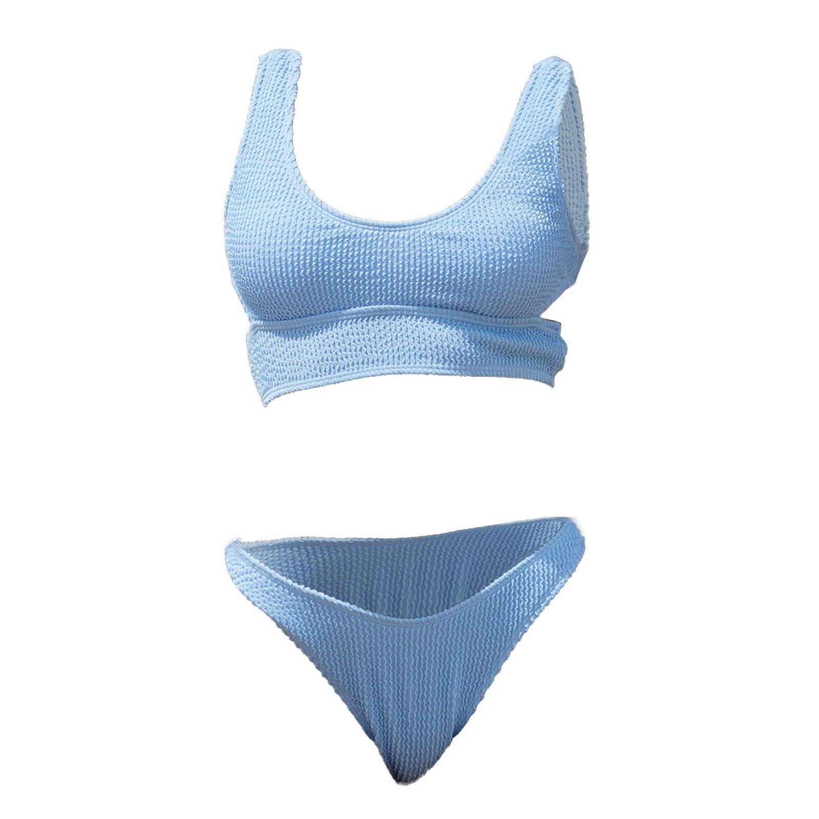 Textured Solid Sleeveless U-Neck Bikini Swimwear - Y2K Aesthetic & Coquette Style