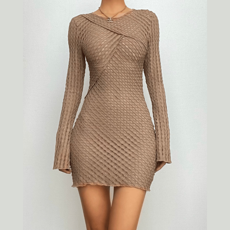 Textured Stitch Ruffle Mini Dress - Y2K Aesthetic, Coquette Style, Cute Fall Outfit