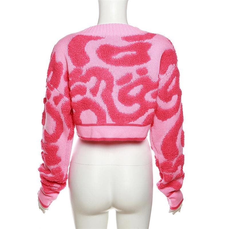 Textured V-Neck Knitted Contrast Crop Top - Y2K Fashion Meets Coquette Aesthetic
