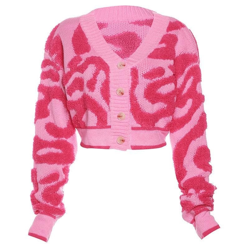 Textured V-Neck Knitted Contrast Crop Top - Y2K Fashion Meets Coquette Aesthetic