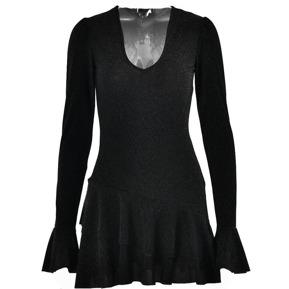 Textured V-Neck Ruffle Mini Dress with Irregular Flared Sleeves - Y2K & Coquette Aesthetic