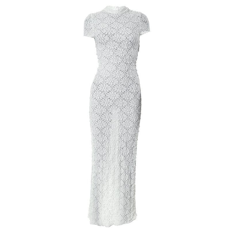 Textured Zip-Up Slit Maxi Dress - Y2K Aesthetic, Coquette Style, Cute & Comfy Fashion