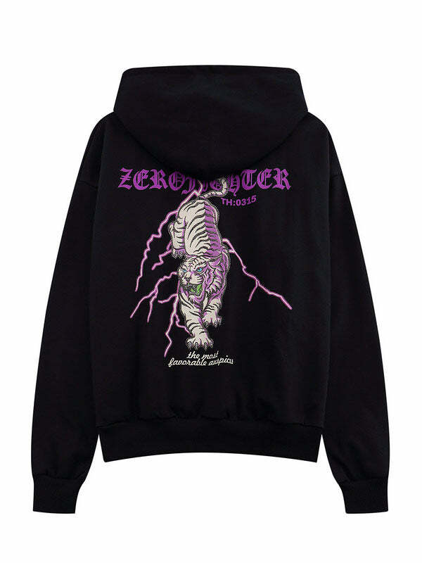 Thunder Tiger Y2K Hoodie - Cute Grunge Aesthetic Top for Coquette & Soft Girl Styles