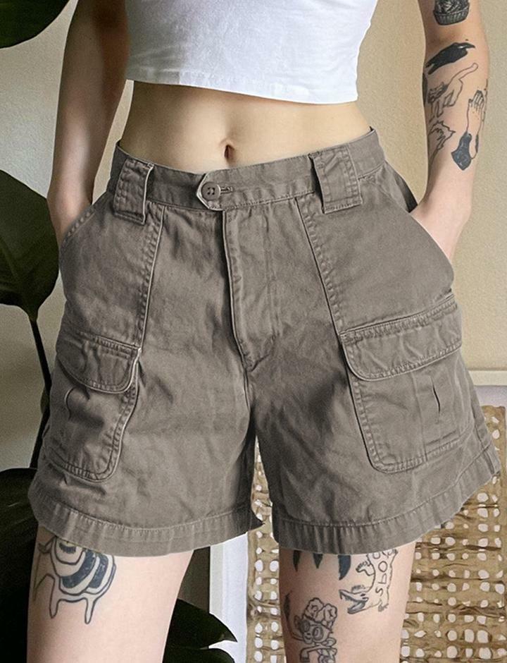 Trendy High-Waisted Multi-Pocket Cargo Denim Shorts for Y2K, Grunge, and Coquette Aesthetics