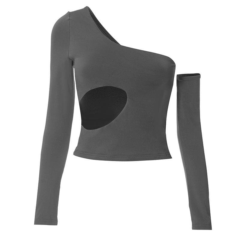 Trendy Hollow Out One Shoulder Top with Irregular Cut - Y2K Aesthetic & Grunge Style