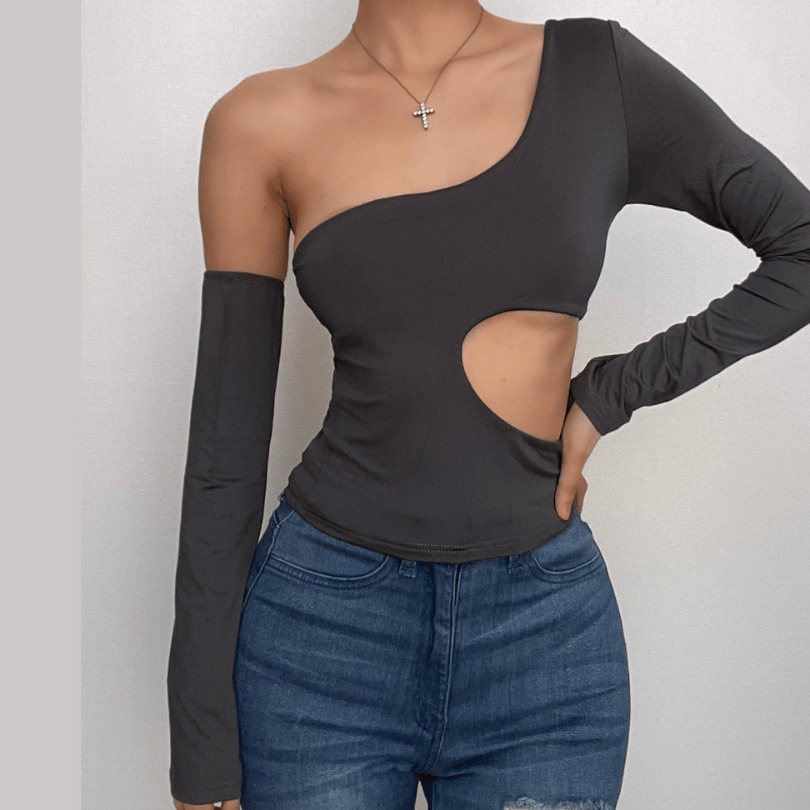 Trendy Hollow Out One Shoulder Top with Irregular Cut - Y2K Aesthetic & Grunge Style