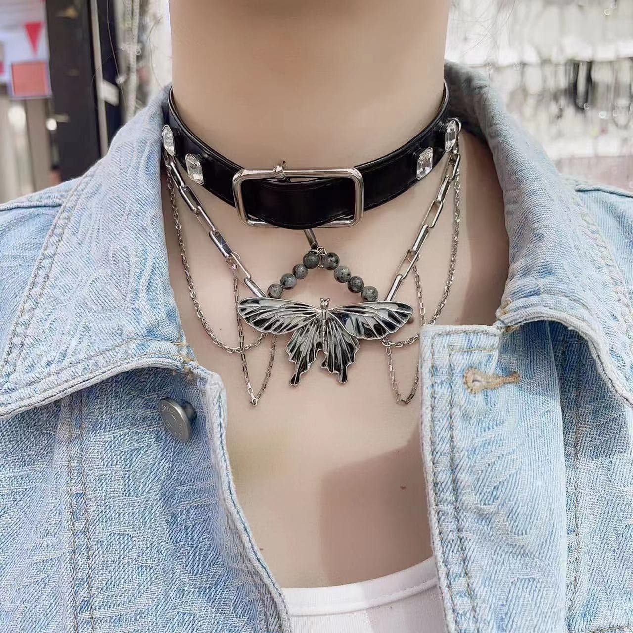 Trendy PU Leather Beaded Layered Choker Necklace - Y2K Aesthetic Jewelry for Cute Outfits