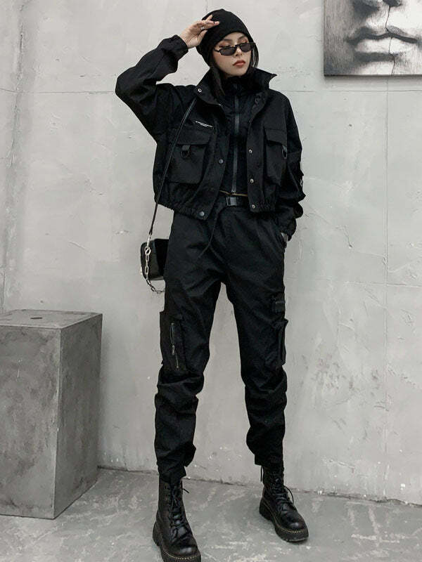 Trendy Y2K Cargo Jacket: Embrace Grunge Aesthetic with Comfy Style & Vintage Vibes