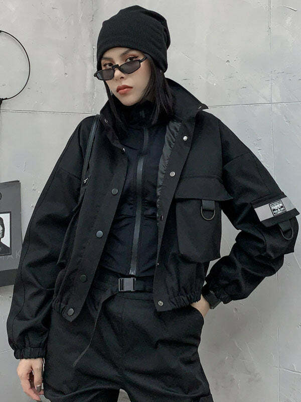 Trendy Y2K Cargo Jacket: Embrace Grunge Aesthetic with Comfy Style & Vintage Vibes