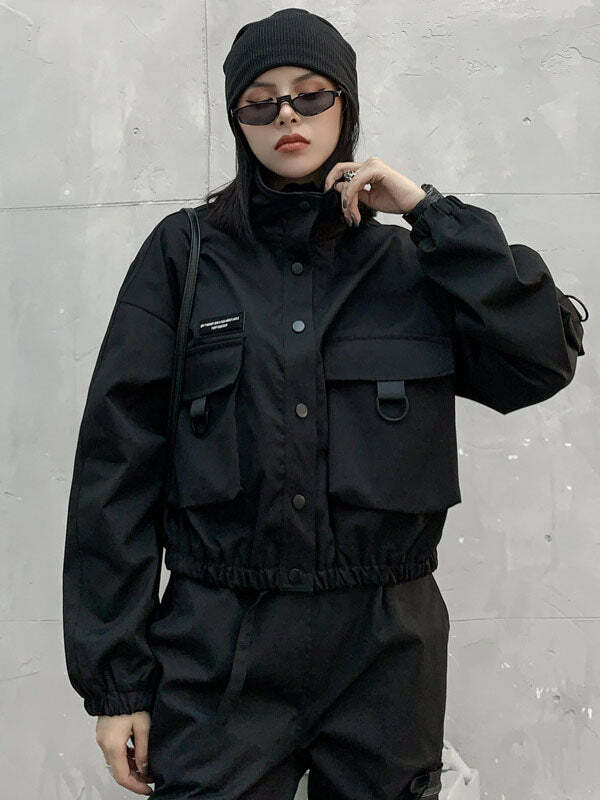 Trendy Y2K Cargo Jacket: Embrace Grunge Aesthetic with Comfy Style & Vintage Vibes