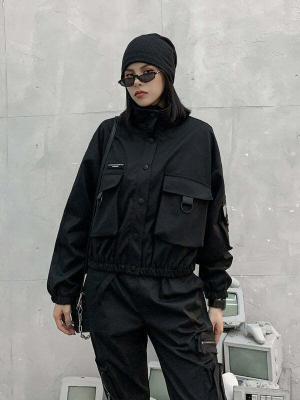 Trendy Y2K Cargo Jacket: Embrace Grunge Aesthetic with Comfy Style & Vintage Vibes