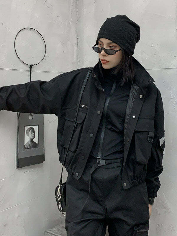Trendy Y2K Cargo Jacket: Embrace Grunge Aesthetic with Comfy Style & Vintage Vibes