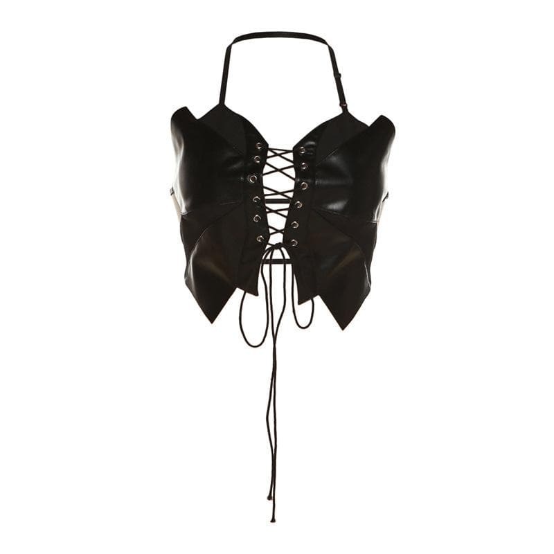 Trendy Y2K Hollow Out Halter Lace-Up Backless Crop Top for Coquette & Grunge Aesthetics