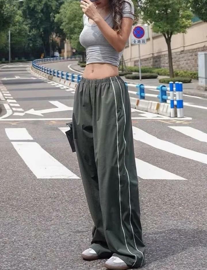 Trendy Y2K Loose Drawstring Stripe Mopping Pants for Coquette & Grunge Aesthetic Lovers