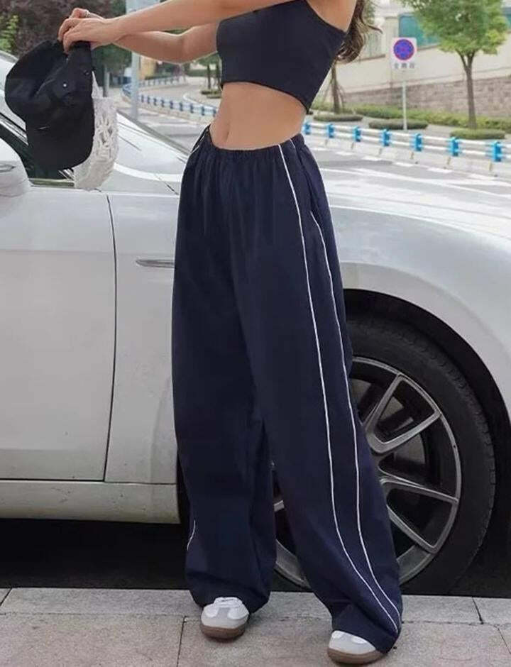 Trendy Y2K Loose Drawstring Stripe Mopping Pants for Coquette & Grunge Aesthetic Lovers
