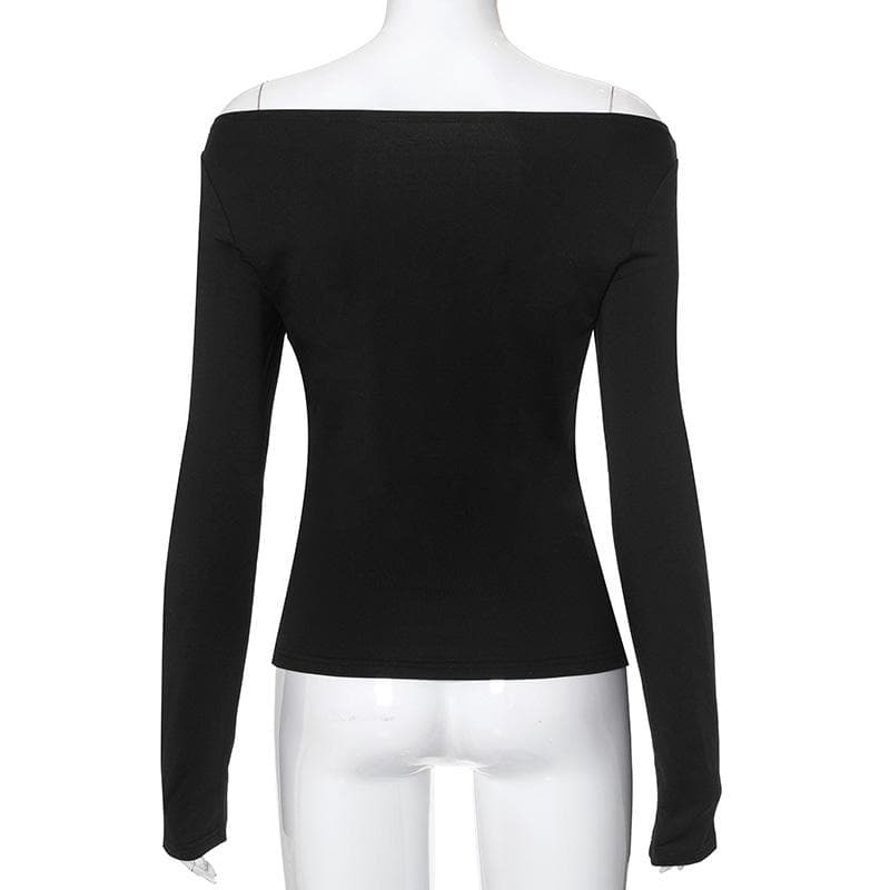 Trendy Y2K Off-Shoulder Cut-Out Top with Buckle Detail - Grunge & Coquette Aesthetic