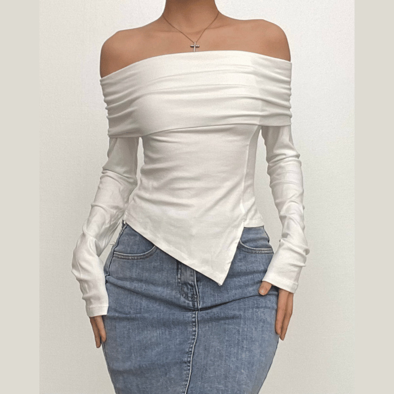 Trendy Y2K Off-Shoulder Ribbed Top - Backless, Irregular Hem for Coquette & Grunge Aesthetic