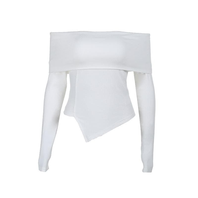 Trendy Y2K Off-Shoulder Ribbed Top - Backless, Irregular Hem for Coquette & Grunge Aesthetic