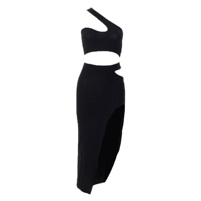 Trendy Y2K One-Shoulder Midi Dress with Hollow Out Slit - Perfect for Coquette & Grunge Aesthetics