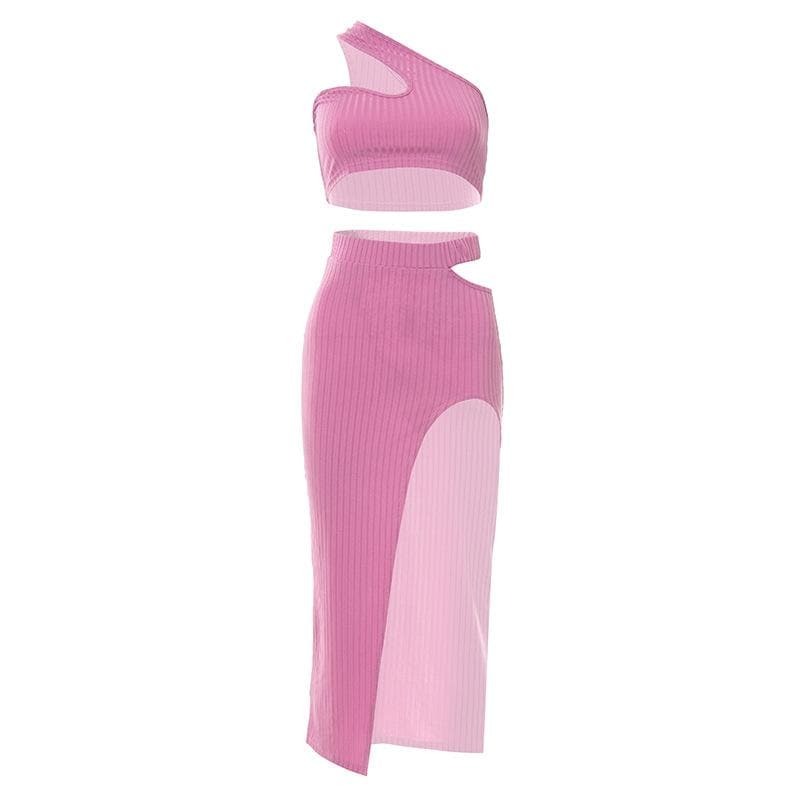 Trendy Y2K One-Shoulder Midi Dress with Hollow Out Slit - Perfect for Coquette & Grunge Aesthetics
