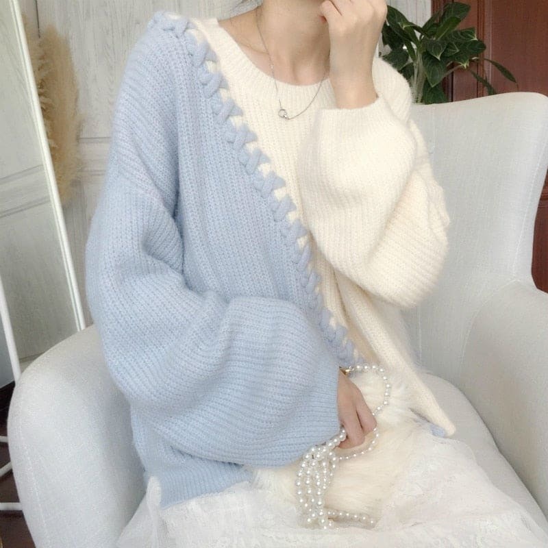 Trendy Y2K Patchwork Knitted Sweater - Cozy Aesthetic Top for Grunge & Coquette Styles