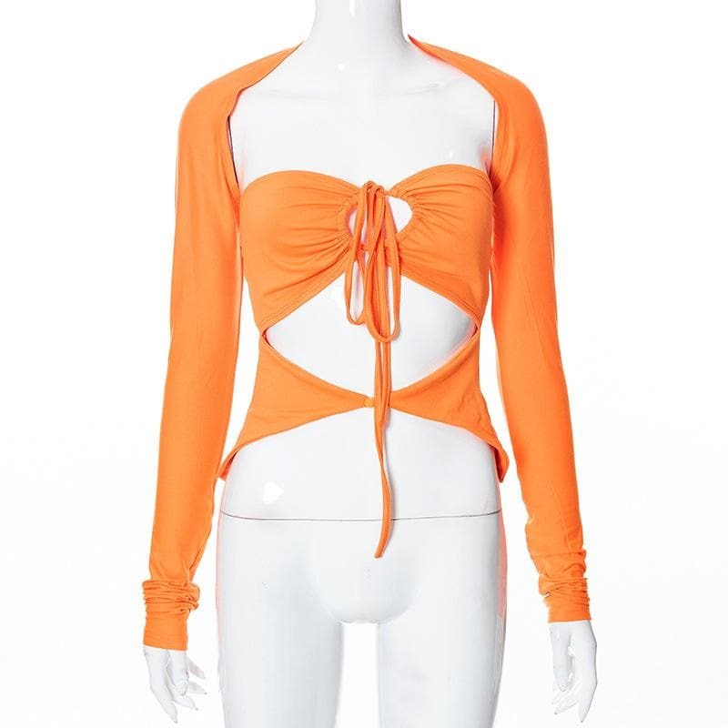 Trendy Y2K Shrug & Tube Cut-Out Top Set - Coquette & Grunge Aesthetic Fashion